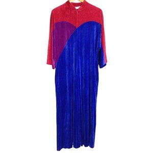 Vintage Vanity Fair Velour Housecoat Pullover Robe Dress Color block Design Size